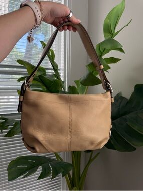 Coach Pebbled Leather Shoulder Bag in Tan with Dark Brown Strap